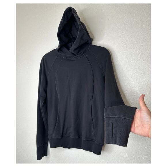 Lululemon Washed Black Long Sleeve Pullover Front Pocket Hoodie Sweater 4 - Picture 1 of 10